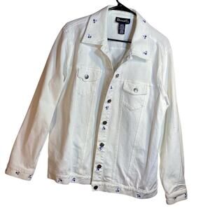 Denim &‎ Co Women's Ivory Floral Embroidered Denim Jacket Size L